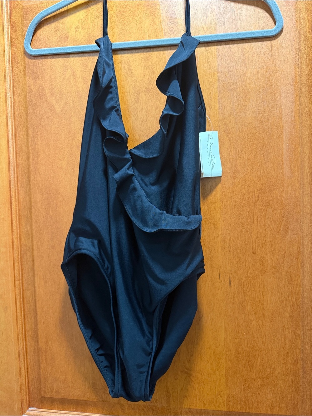 Oscar de La Renta women Black Ruffle One-Piece Swimsuit -NEW SIZE 14